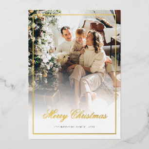 Elegantes Script Merry Christmas Foto Gold Folien Feiertagskarte