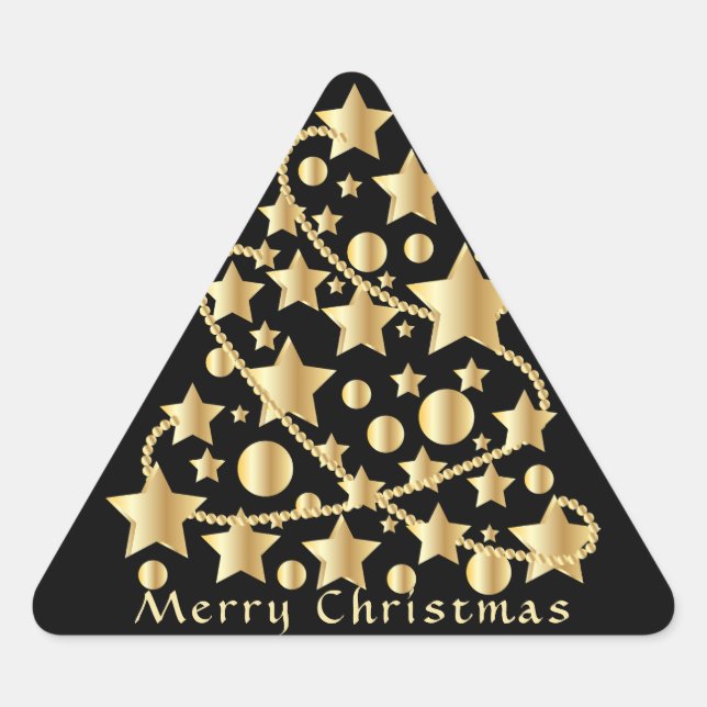 Elegantes Script Merry Christmas Gold Star Black Dreieckiger Aufkleber (Vorderseite)