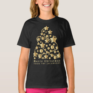 Elegantes Script Merry Christmas Gold Star Black T-Shirt