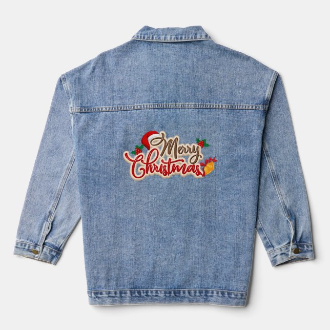 Elegantes Script Merry Christmas Golden Denim Jack Jeansjacke (Rückseite)