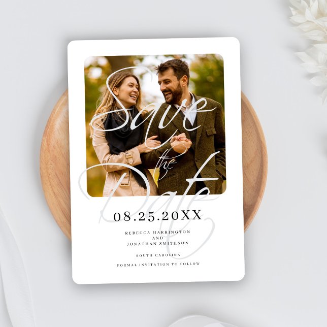 Elegantes Script Minimal Wedding Foto Save The Date (Von Creator hochgeladen)