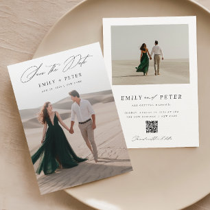 Elegantes Script Minimalistisch 2 Foto Save the Da Einladung