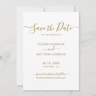 Elegantes Script Minimalistisch Gold und White Wed Save The Date