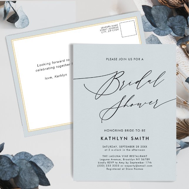 Elegantes Script Minimalistisch Modernes Brautpart Einladungspostkarte (Von Creator hochgeladen)