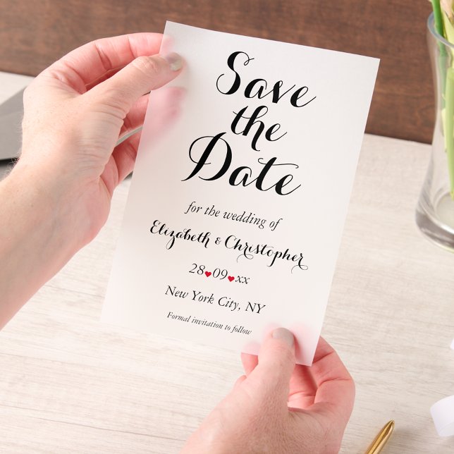 Elegantes Script Minimalistisch Wedding Save the D (Elegant Script Minimalist Wedding Save the Date Vellum Invitations)