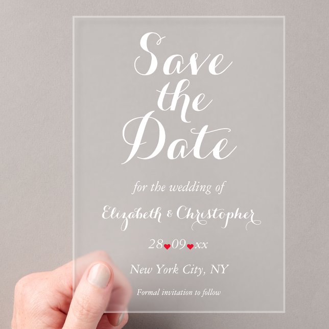 Elegantes Script Minimalistisch Wedding Save the D Acryleinladungen (Elegant Script Minimalist Wedding Save the Date Acrylic Invitations)