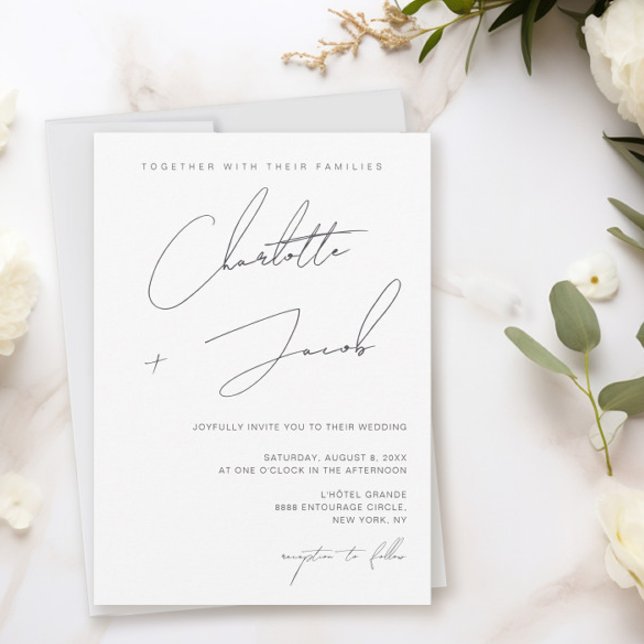 Elegantes Script Minimalistische Elfenbeinhochzeit Einladung (Von Creator hochgeladen)