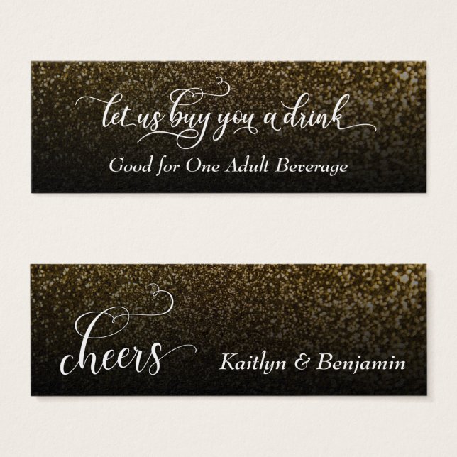 Elegantes Script mit Gold & Black Ombre Drink Tick (Vorne & Hinten)