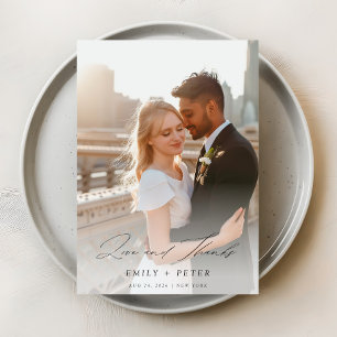 Elegantes Script Moderne 2-Foto Hochzeit Dankeskarte