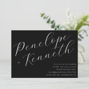 Elegantes Script Moderne Hochzeitschwarze Website Einladung