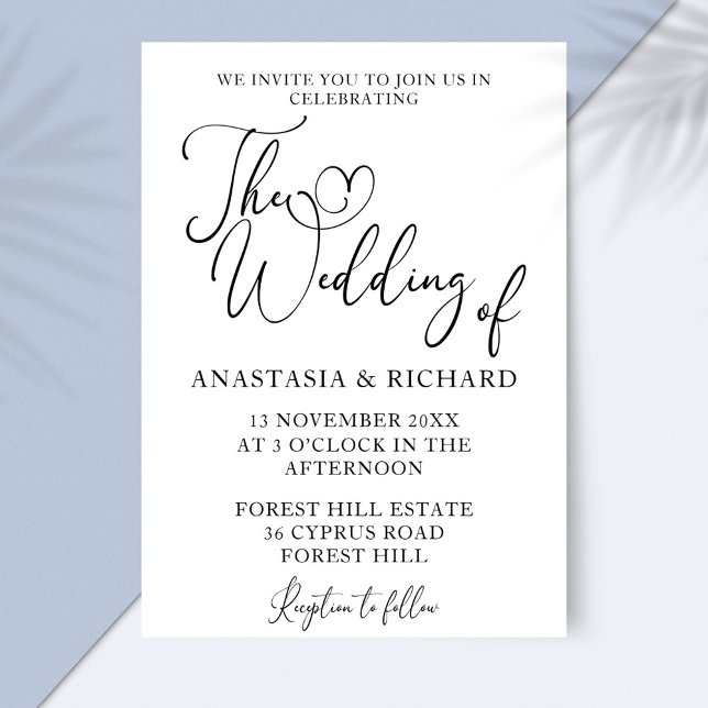 Elegantes Script Moderne Minimalistische Hochzeit Einladung (Elegant Script Modern Minimalist Wedding Invitation)