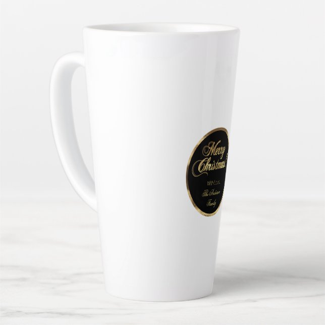 Elegantes Script Moderne Schwarz und Gold Weihnach Milchtasse (Linke Ecke)