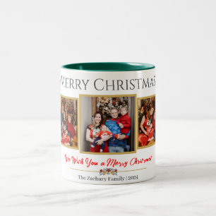 Elegantes Script Moderne Weihnachtsfamilie 3 Foto Zweifarbige Tasse