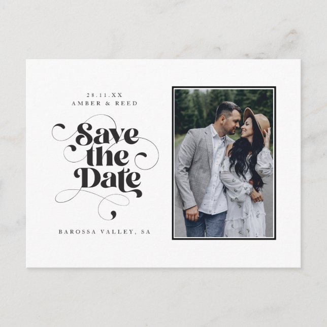 Elegantes Script Modernes Foto für Schwarz-weiße K Ankündigungspostkarte (Vorderseite)