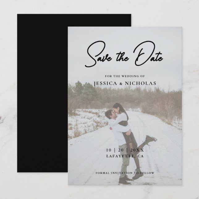 Elegantes Script Modernes Foto Hochzeit Save The Date (Vorne/Hinten)