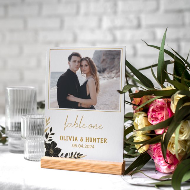 Elegantes Script Modernes Foto Hochzeit Tischnumme Tischnummer (Elegant Script Modern Photo Wedding Table Number)