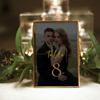 Elegantes Script Modernes Foto Hochzeit Tischnumme Tischnummer