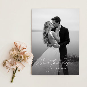 Elegantes Script Modernes Hochzeitsszenario-Foto Save The Date