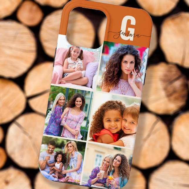 Elegantes Script Monogram 6 Foto Golden Brown Case-Mate iPhone Hülle (Von Creator hochgeladen)