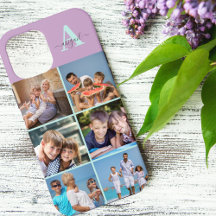 Elegantes Script Monogram 6 Foto Lilac und Mint