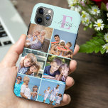 Elegantes Script Monogram 6 Foto Mint und Lilac Case-Mate iPhone Hülle<br><div class="desc">Elegante und feminine, personalisierte iPhone-Hülle in Pfefferminzgrün, lila und grau, mit 6 Ihrer Lieblings-Fotos sowie Ihrem Monogramm. Dieses hübsche Design hat einen fetten Einstieg mit handgeschriebener Schrift-Typografie für Ihren Namen. Die Fotovorlage ist für Sie Set, um 6 Bilder hinzuzufügen, die in quadratischem / instagram Format angezeigt werden. Entworfen für das...</div>