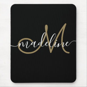 Elegantes Script Monogram Black Gold Mousepad