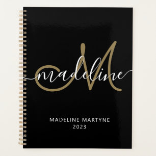 Elegantes Script Monogram Black Gold Planer