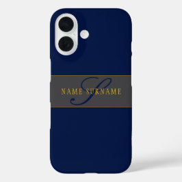 Elegantes Script Monogram Dark Navy Blue Gray & Go iPhone 16 Hülle