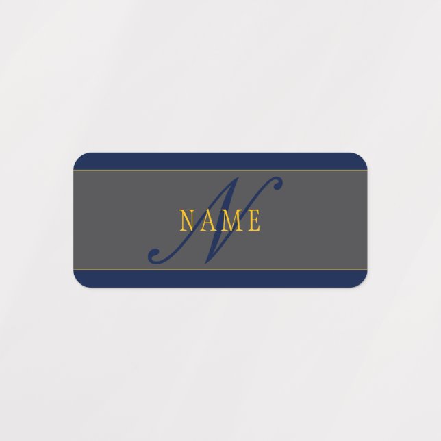 Elegantes Script Monogram Dark Navy Blue Gray & Go Etiketten (Design 1)