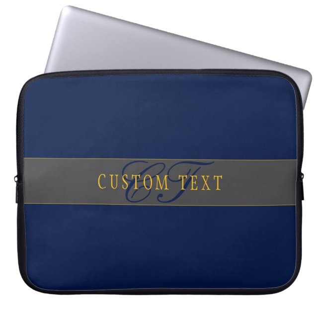Elegantes Script Monogram Dark Navy Blue Gray & Go Laptopschutzhülle (Vorderseite)
