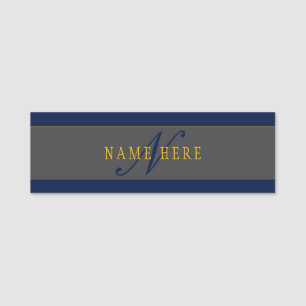 Elegantes Script Monogram Dark Navy Blue Gray & Go Namensschild