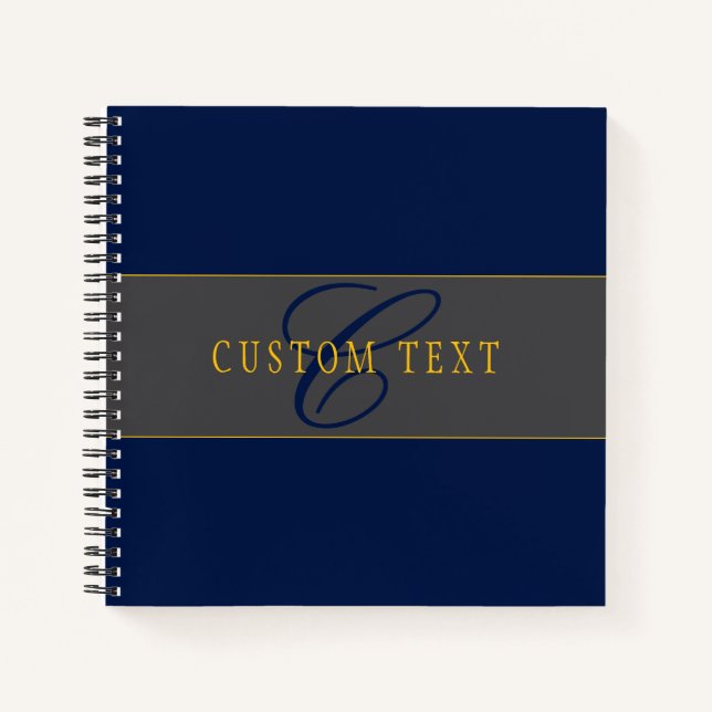 Elegantes Script Monogram Dark Navy Blue Gray & Go Notizbuch (Vorderseite)