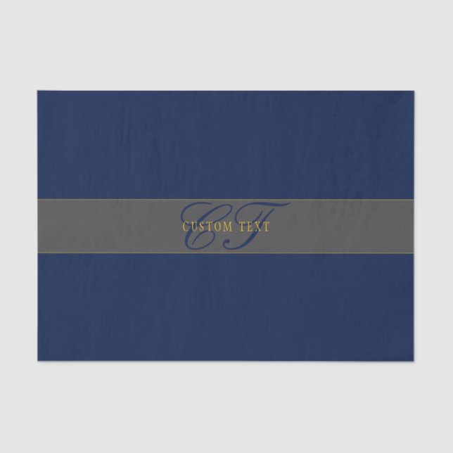 Elegantes Script Monogram Dark Navy Blue Gray & Go Seidenpapier (Vorderseite)