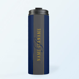 Elegantes Script Monogram Dark Navy Blue Gray & Go Thermosbecher