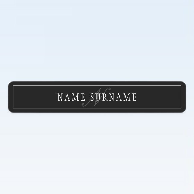 Elegantes Script Monogram Editable Black Gray Whit Etiketten (Von Creator hochgeladen)