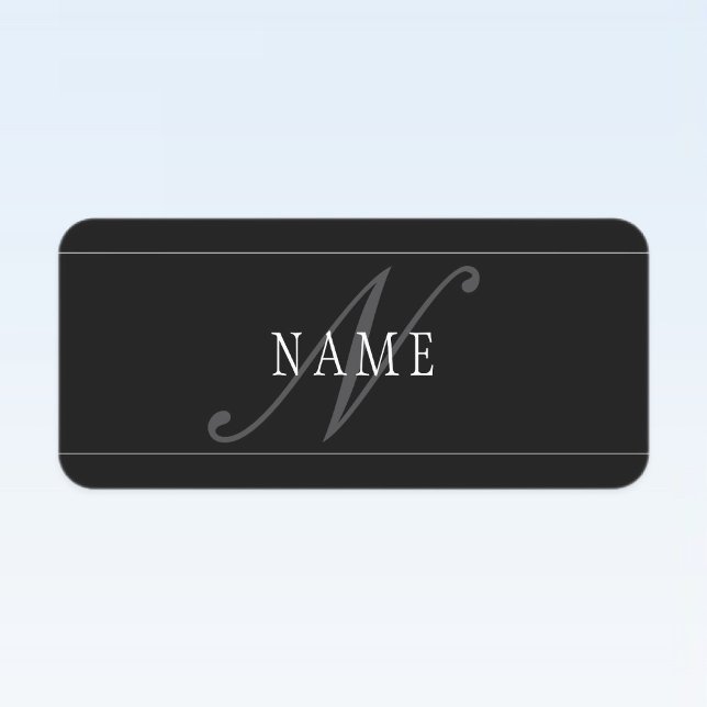 Elegantes Script Monogram Editable Black Gray Whit Etiketten (Von Creator hochgeladen)