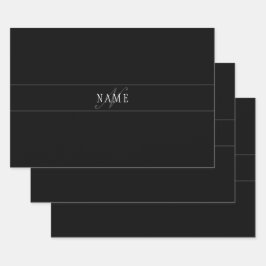 Elegantes Script Monogram Editable Black Gray Whit Geschenkpapier Set