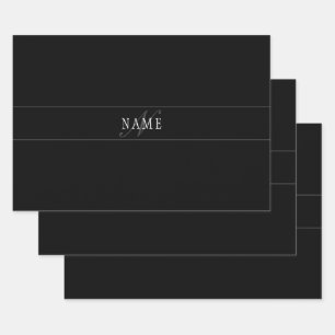 Elegantes Script Monogram Editable Black Gray Whit Geschenkpapier Set