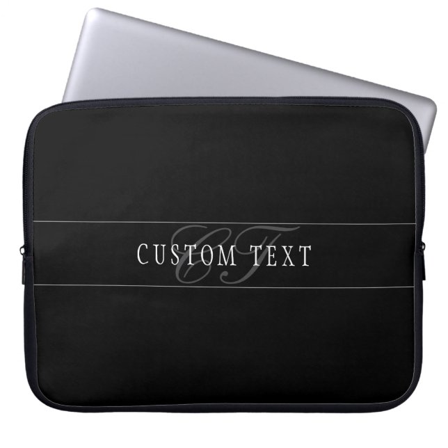 Elegantes Script Monogram Editable Black Gray Whit Laptopschutzhülle (Vorderseite)