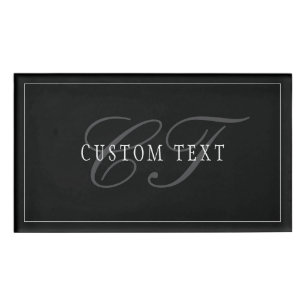 Elegantes Script Monogram Editable Black Gray Whit Namenschild