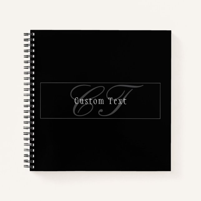 Elegantes Script Monogram Editable Black Gray Whit Notizbuch (Vorderseite)