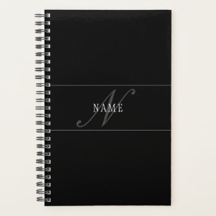 Elegantes Script Monogram Editable Black Gray Whit Planer