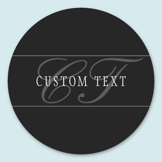 Elegantes Script Monogram Editable Black Gray Whit Runder Aufkleber (Von Creator hochgeladen)