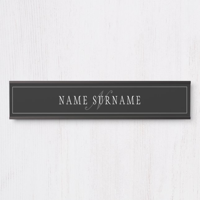 Elegantes Script Monogram Editable Black Gray Whit Türschild (Vorderseite )