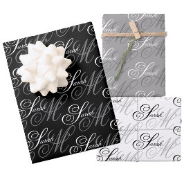 Elegantes Script Monogram Geschenkpapier Set