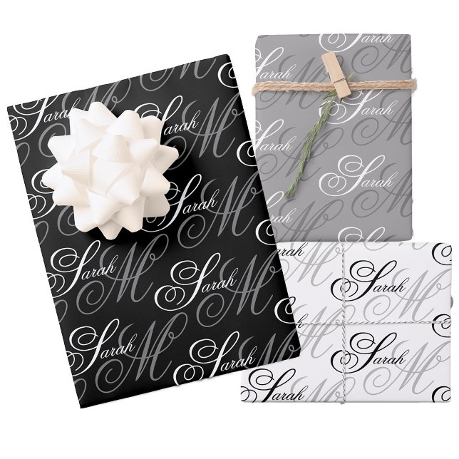 Elegantes Script Monogram Geschenkpapier Set (Von Creator hochgeladen)