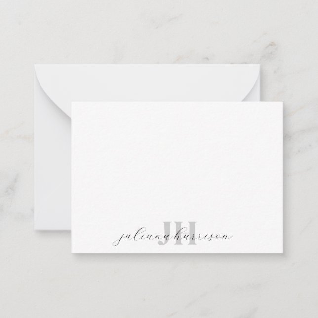 Elegantes Script Monogram Mitteilungskarte (Vorderseite)