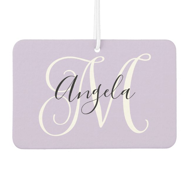 Elegantes Script Monogram Pale Lavender-Foto Autolufterfrischer (Vorderseite)