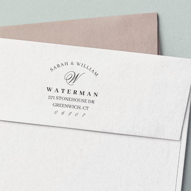 Elegantes Script Monogram | RÜCKSENDEADRESSE Permastempel (Von Creator hochgeladen)