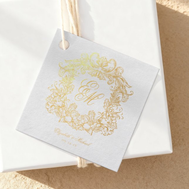 Elegantes Script Monogram Wappen Hochzeit Geschenkanhänger (Von Creator hochgeladen)